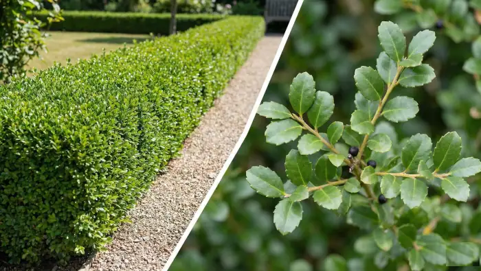 Die Japanische Stechpalme Ilex Crenata im Garten und im Detail.
